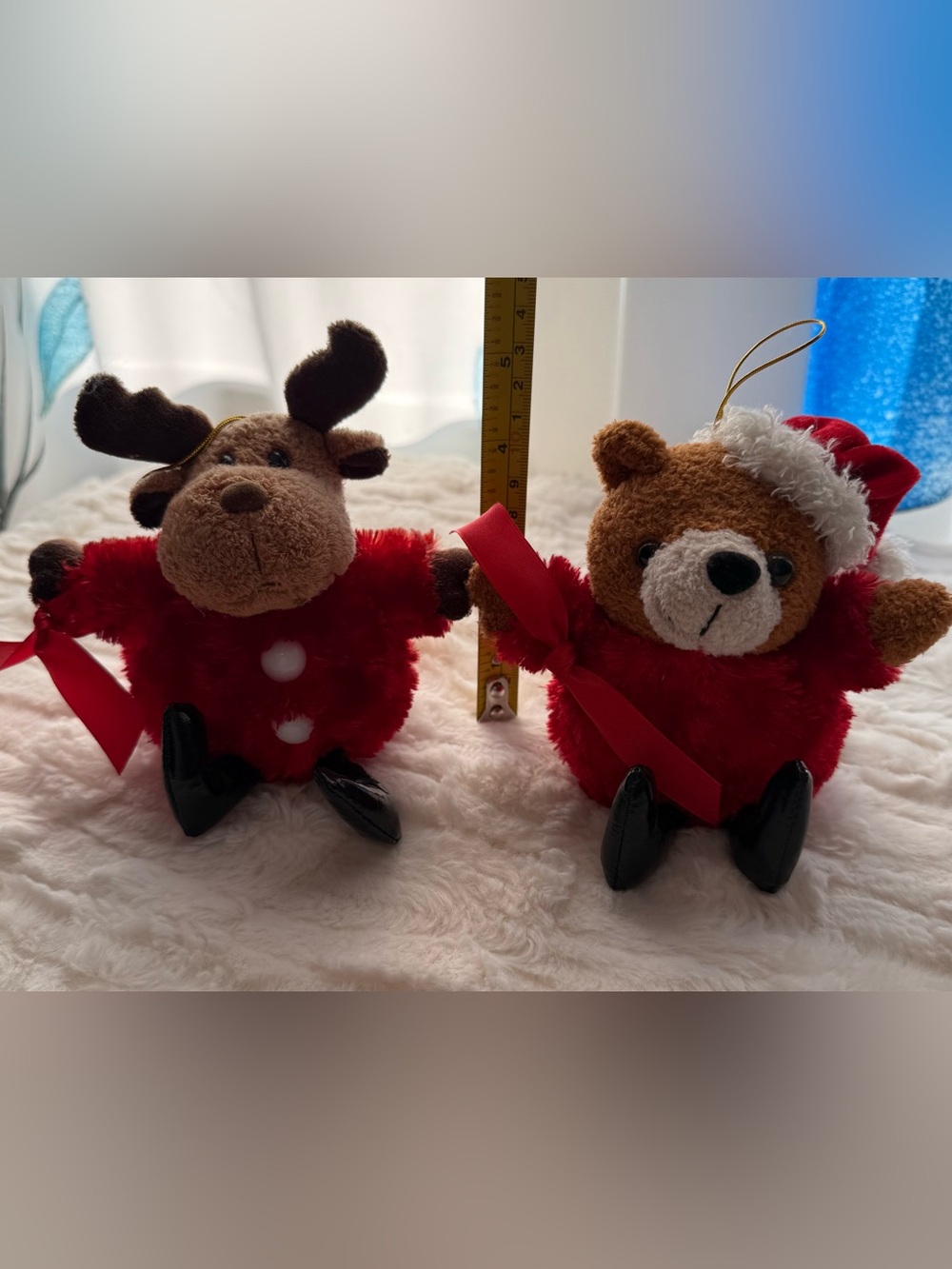 Jelly Bean Factory Christmas Reindeer & Bear Plush Ornament Pair NWT Tags